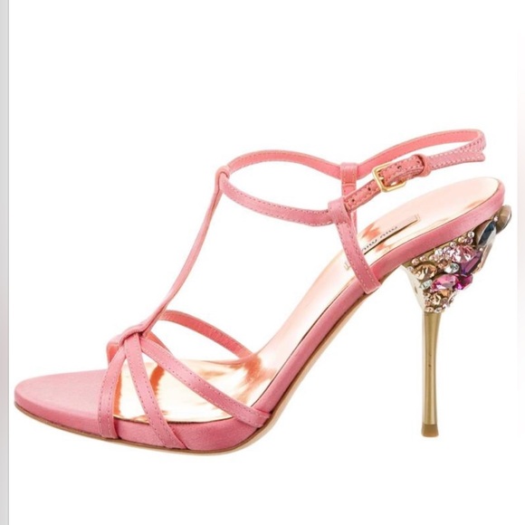 Miu Miu Pink Jeweled Crystal Crusted Strappy Heels - Picture 1 of 15